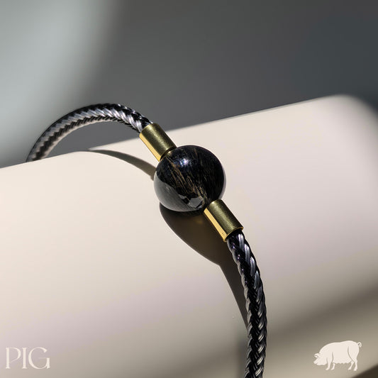 Zodiac Pig - Black rabbit hair quartz